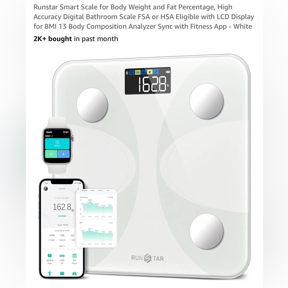 New In Box Runstar Smart Scale Body Weight Fat Percentage, High Accuracy Digital
